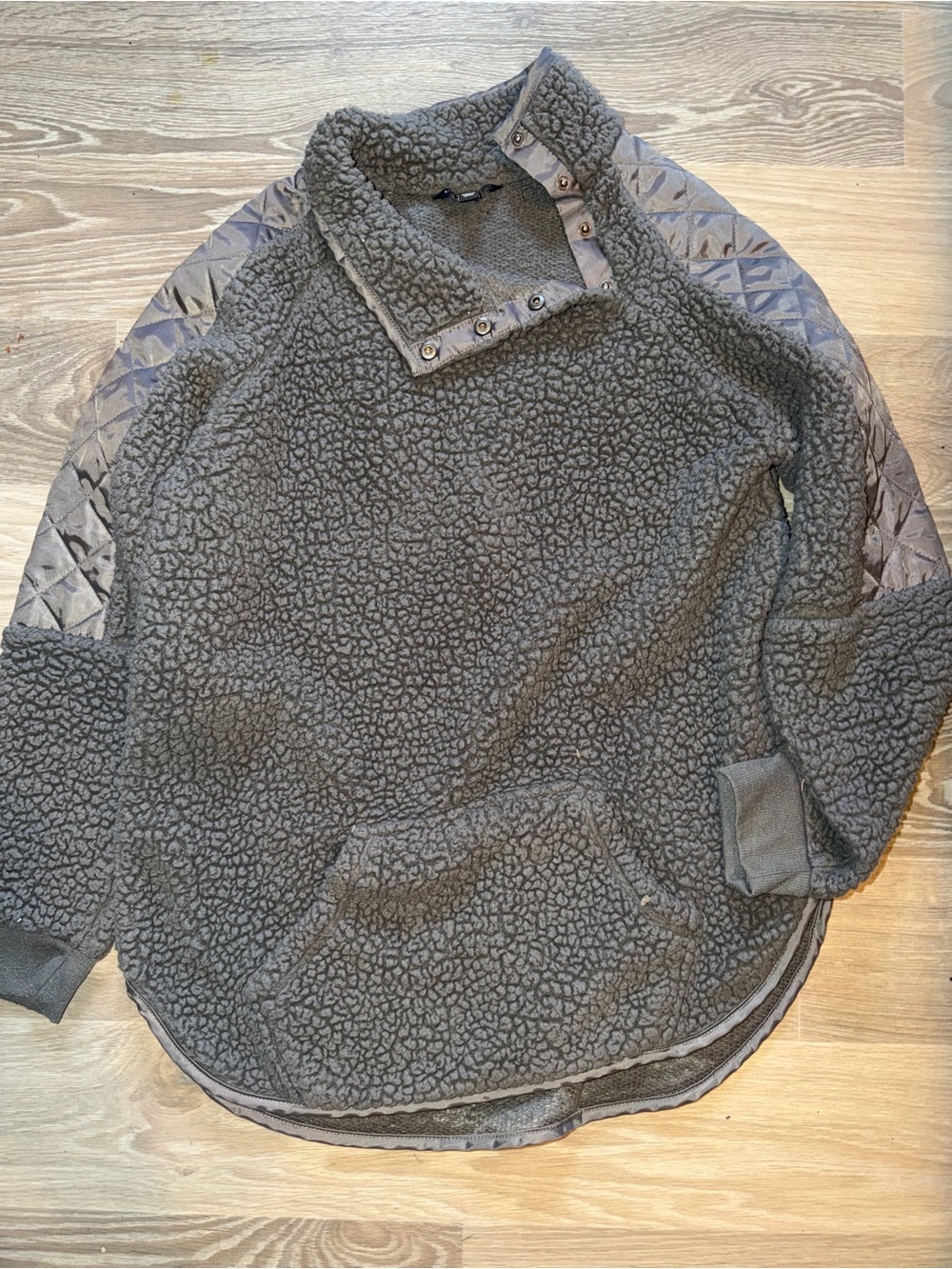 Gray Sherpa Pullover Jacket - Cozy Snap Collar